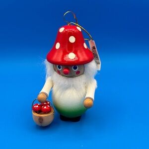 RARE Martha Stewart Collection Wood Gnome Mushrooms Christmas Ornament 5”